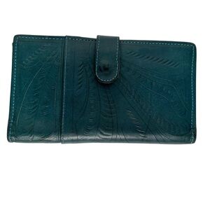 LEADERS IN LEATHER FOREST GREEN FLORAL EMBOSSED LEATHER WALLET